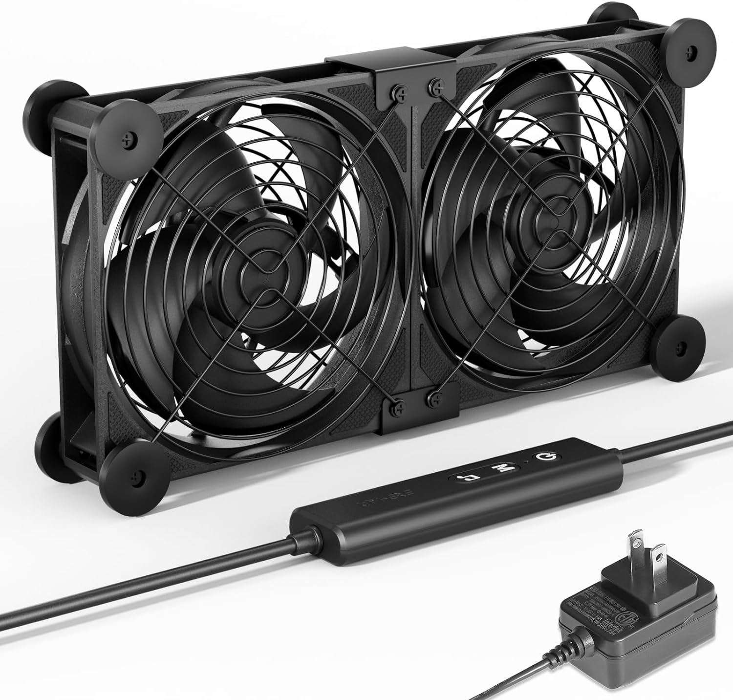upHere Big Airflow 2 x 120mm 240mm Computer Fan with AC Plug Cabinet Fan 100V 240V AC Power Supply,DC 12V 5 Speed Controller, for Router Mining Machine Chassis Server Workstation Cooling