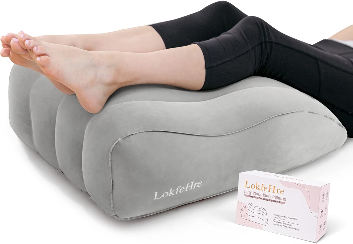 LOKFEHRE Leg Elevation Pillow,Inflatable Wedge Pillows,Comfort Leg Pillows for Sleeping,Reduce Swelling,Suitable for improving Sleep Quality,Pregnant,Injury,Recovery (Grey)