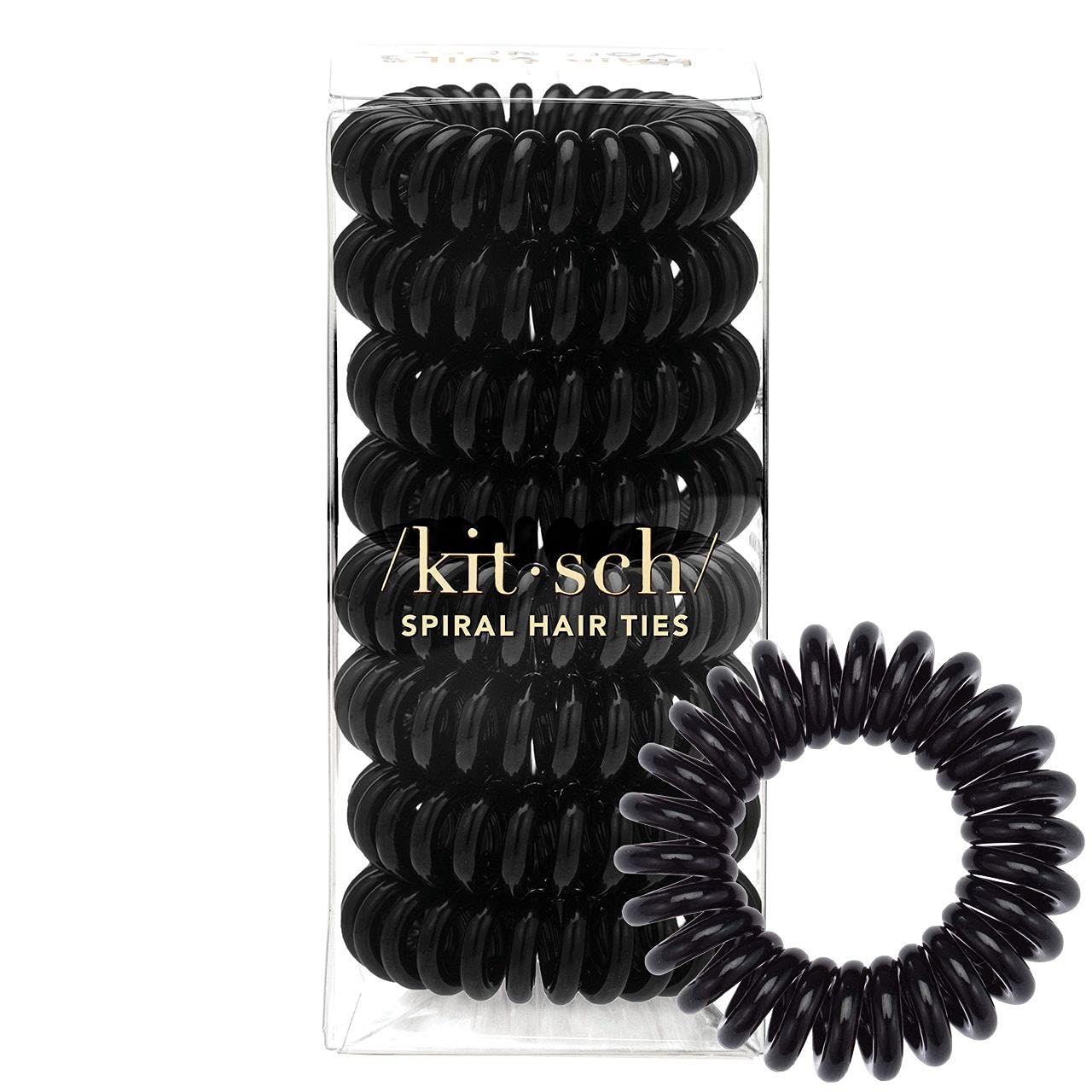 Kitsch Spiral Ponytail Holders for Women - Waterproof Hair Ties for Teens | Stylish Phone Cord Ties & Coils for Girls | Hair Coils for Thick & Thin Hair, 8 Pcs, Black