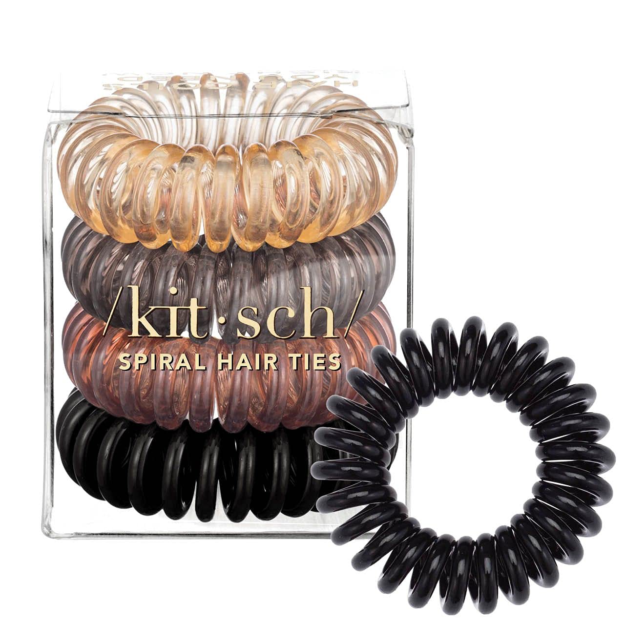 Kitsch Hair Ties for Women - Waterproof Hair Elastics for Women | Spiral Hair Ties for Women with Thick Hair | Elastic Hair Ties for Thin Hair | Holiday Gift | Hair Ties No Damage, 4pc (Brunette)