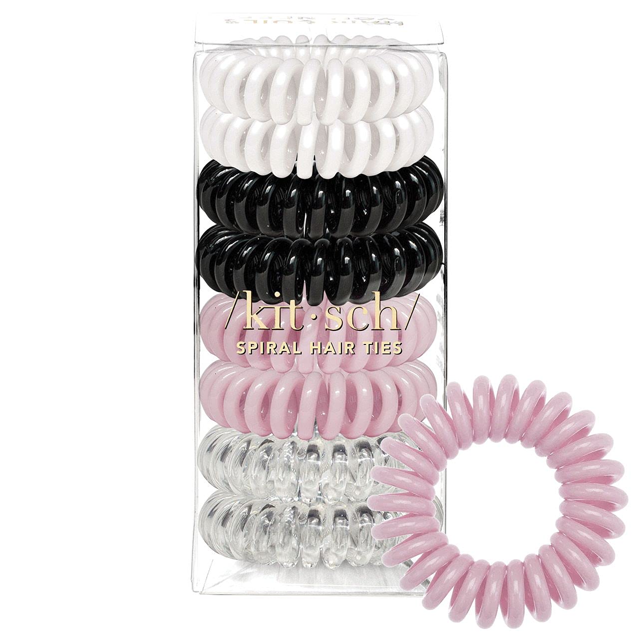 Kitsch Spiral Hair Ties for Women - Waterproof Ponytail Holders for Teens | Stylish Phone Cord Ties & Hair Coils for Girls | Ties for Thick & Thin Hair, 8 Pcs (Basics)