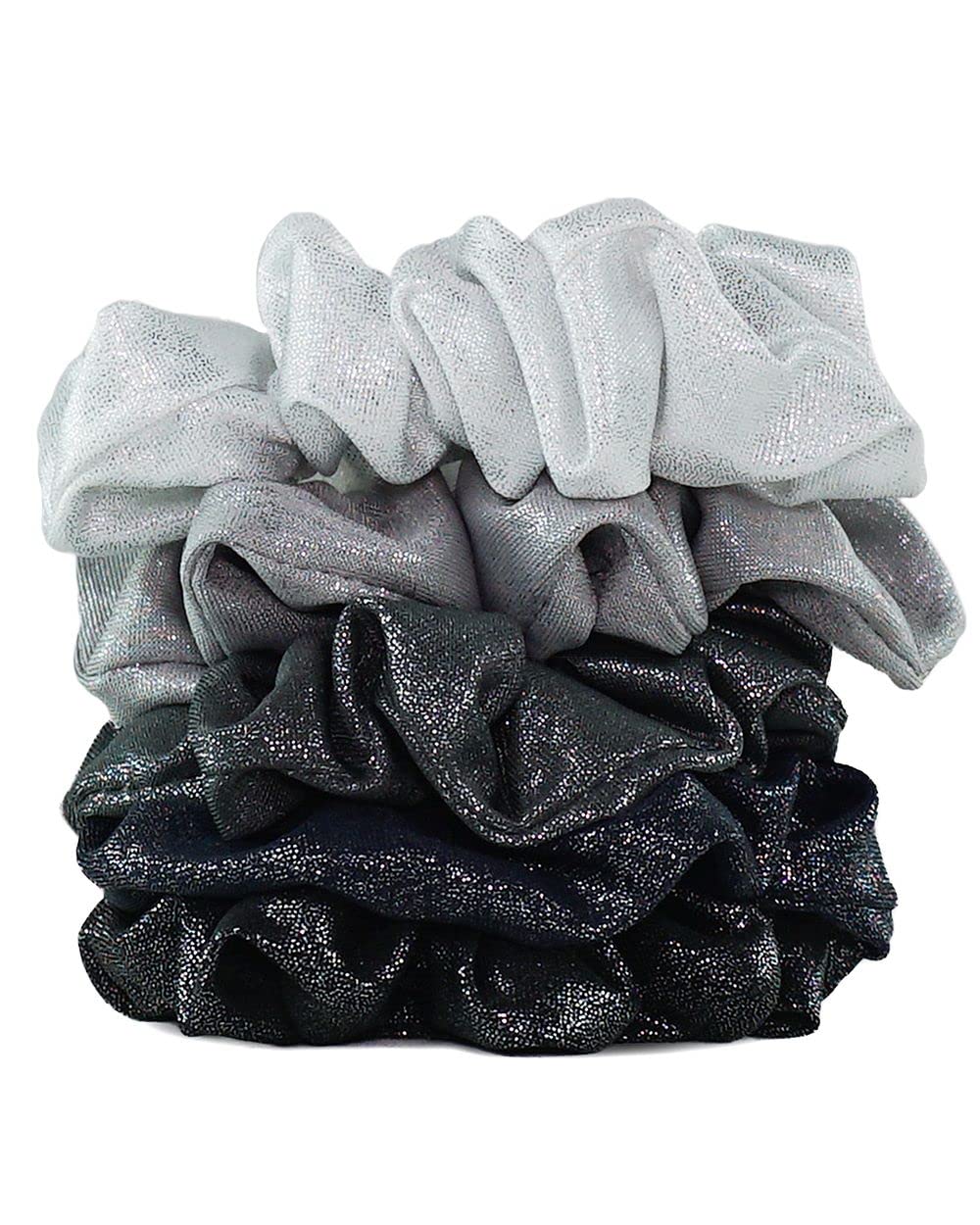 Kitsch Scrunchies for Women' Hair - Metallic Hair Scrunchies | Large Hair Ties for Women | Hair Tie Scrunchies for Girls | Cute Scrunchie | Hair Bands & Ponytail Holders, 5pc (Metallic BlackGray)