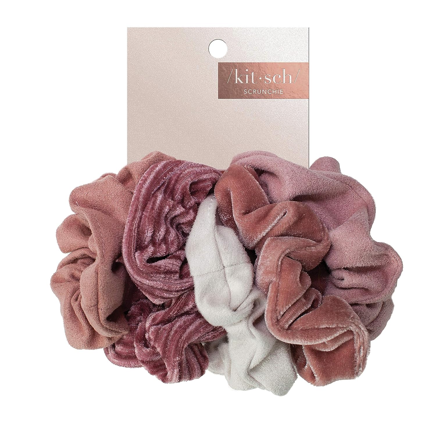 Kitsch Velvet Scrunchies for Women - Hair Scrunchies for Thick Hair | Hair Scrunchies for Girls | Holiday Gift | Hair Scrunchies for Women, Cute Scrunchies, Soft Hair Ties for Women, 5pc (Blush/Mauve)