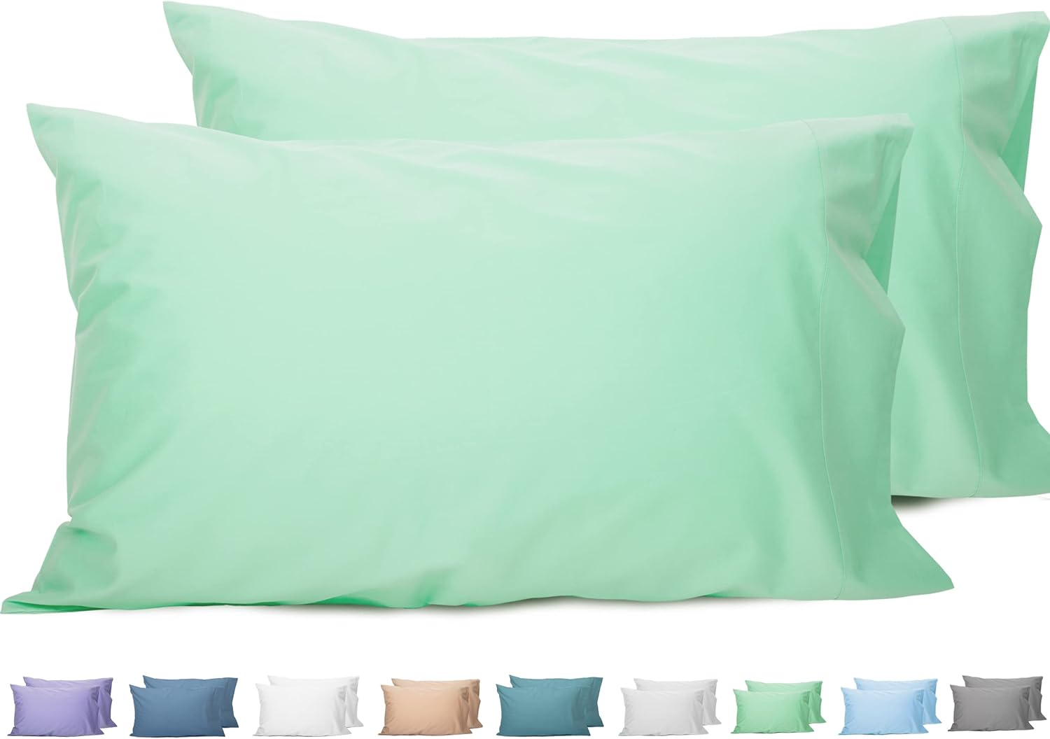 Sunflower Queen Pillowcases Set of 2, 100% Cotton Queen Pillow Cases 2, 2030 inches Zephyr Green, Soft and Breathable