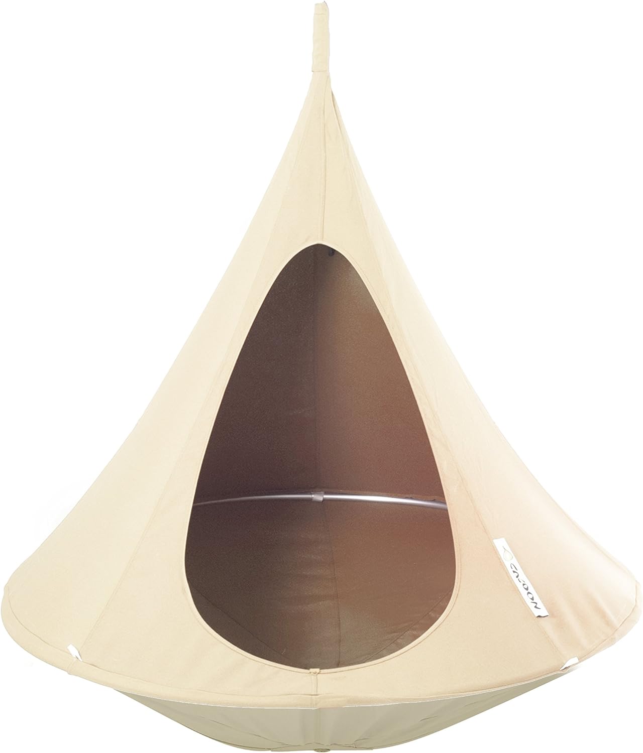 Bebo Cacoon Hanging Chair - Color Natural/White - Weight Capacity 220Lbs - Outdoor and Indoor Use - Hanging Kit Included - Aluminum Ring for Durability