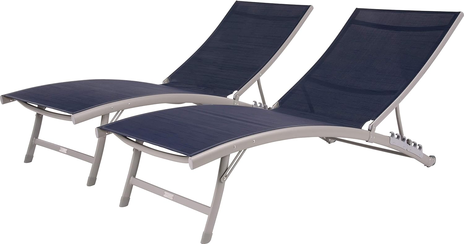 Vivere CWTL2-NS CWTL2 Clearwater 6 Position Aluminum Lounger with Wheel 2pc Set, Navy