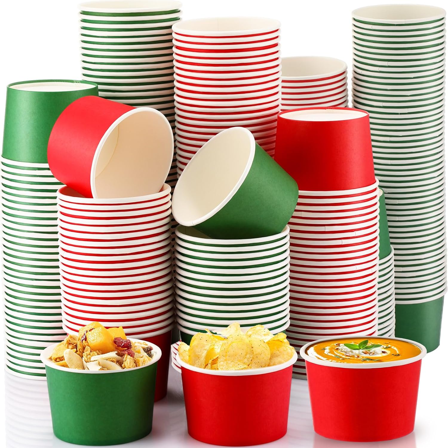 Umigy 180 PcsChristmas Paper Ice Cream Cups 9 ozXmas Red Green Disposable Dessert Bowls Paper Snack Paper Cups Soup Cups Christmas Party Supplies for Hot or Cold Food Party Supplies