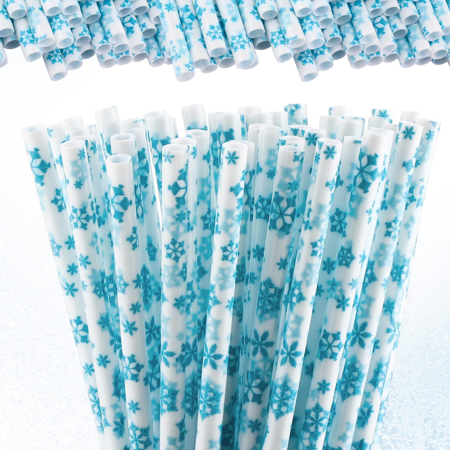 Umigy 150 Pcs Christmas Plastic Drinking Straws Winter Snowflake Drinking Straws Hard Plastic Disposable Straw Reusable Plastic Straws for Christmas Party Decorations Supplies