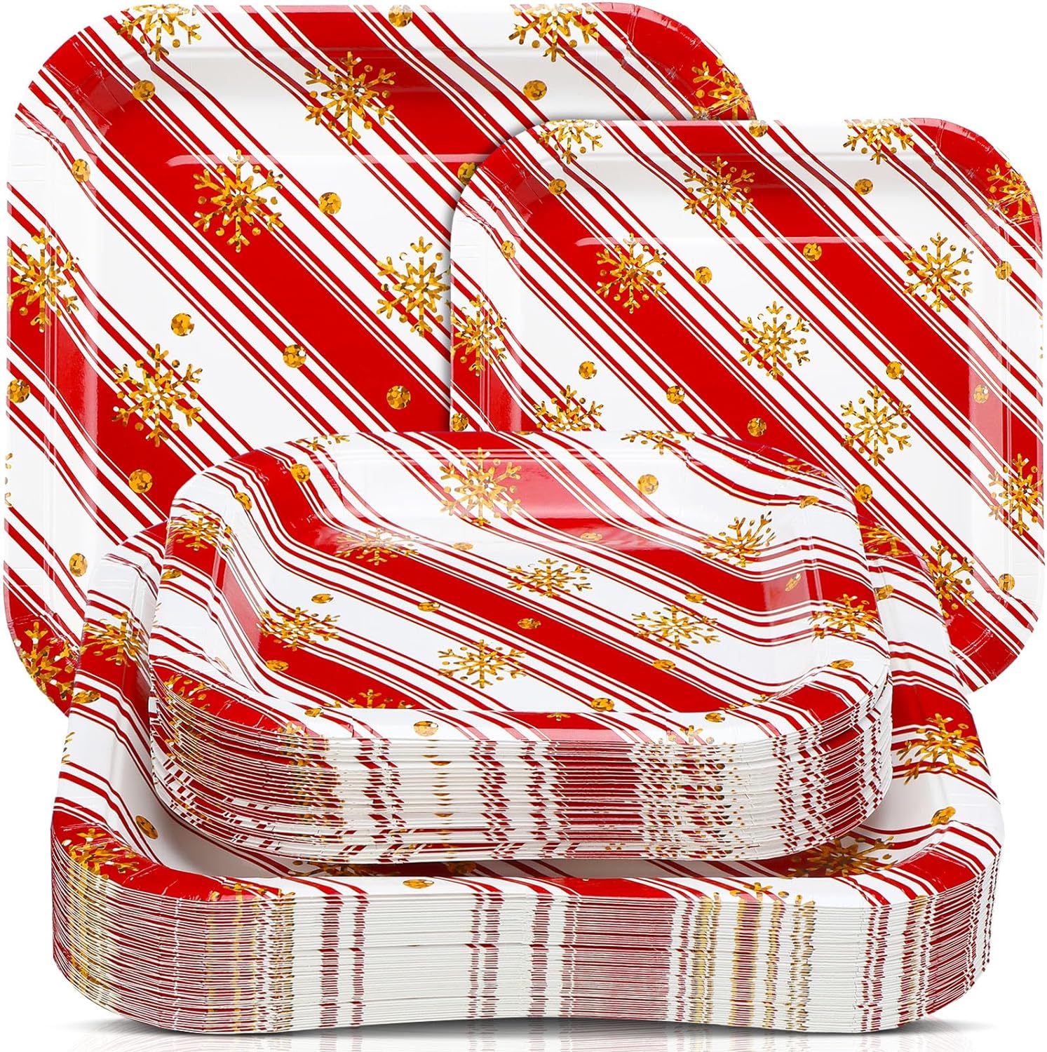 Umigy 100 Pcs Christmas Paper Plates Disposable Dinner Plates Red Gold Snowflake Paper Plates Dessert Plates Bulk 7 Inch 9 Inch Disposable Christmas Paper Plates Set Decoration for Xmas Wedding Party