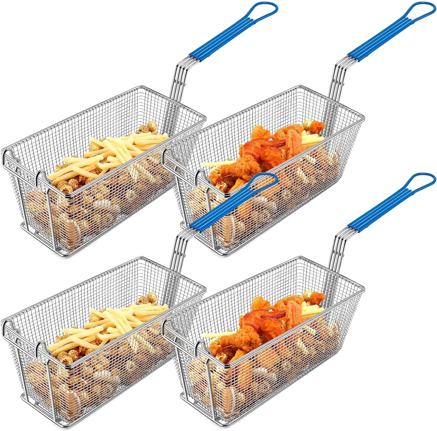 Umigy 4 Pcs Deep Fryer Basket 13 1/4 x 6 1/2 x 6 with Non-slip Handle Heavy Duty Plated Iron Construction Front Hooks Non-slip Handle for Restaurant Kitchen Chip Fish Commercial Fryer Basket