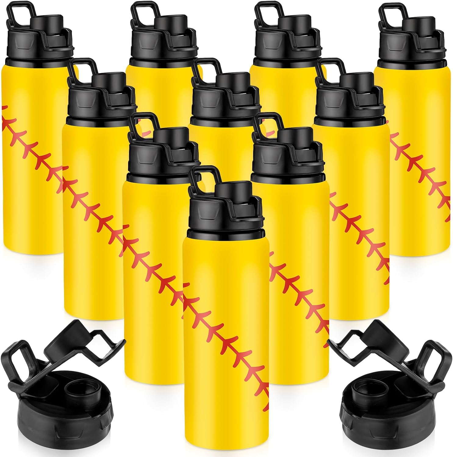 Umigy 10 Pcs Softball Water Bottles Aluminum Softball Gifts Bulk Baseball Tumbler Baseball Sports Bottle with Snap Lid Leak Proof for Kid Team Travel Coffee Gym