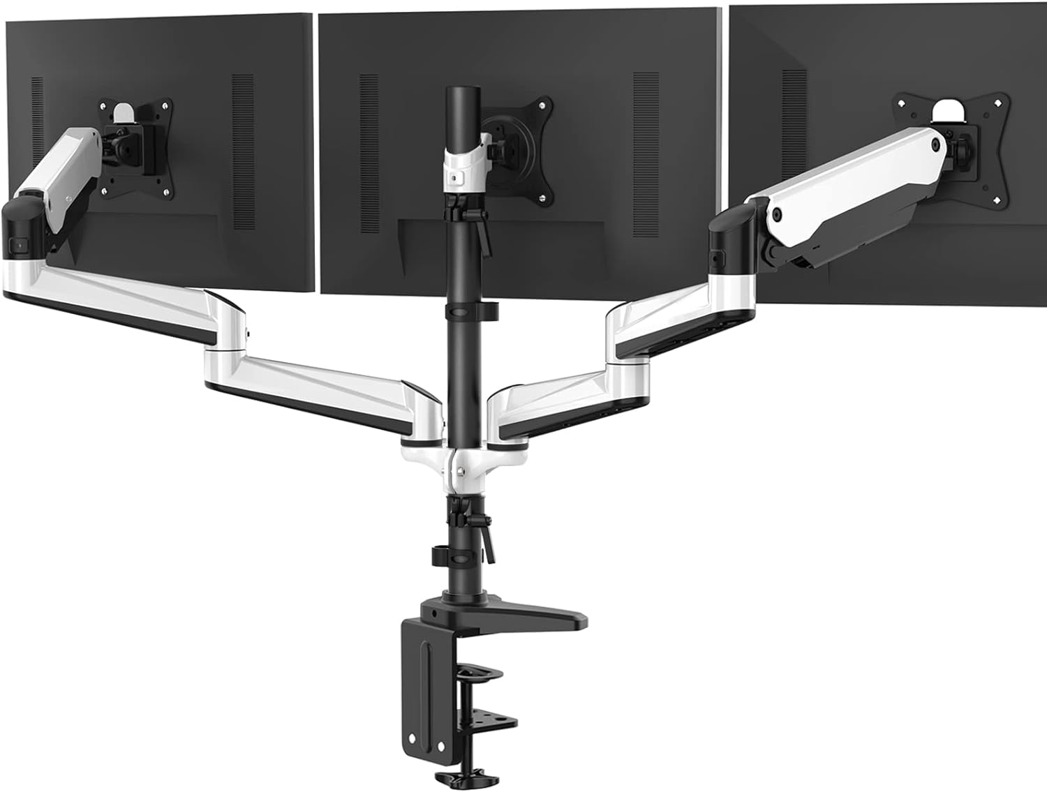 HUANUO Triple Monitor Stand - Full Motion Articulating Gas Spring Monitor Mount Fit Three 17 to 32 inch LCD Computer Screens with Clamp, Grommet Kit