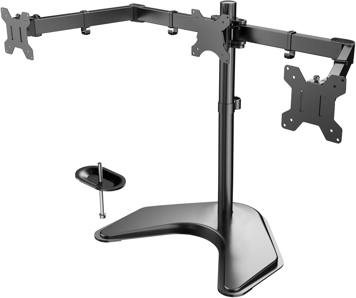 HUANUO Triple Monitor Stand, Free Standing Three Monitor Desk Mount for Screens Up to 24 inch, Heavy-Duty Fully Adjustable Monitor Arm, Holds Up to 22lbs Each, VESA 75x75 or 100x100