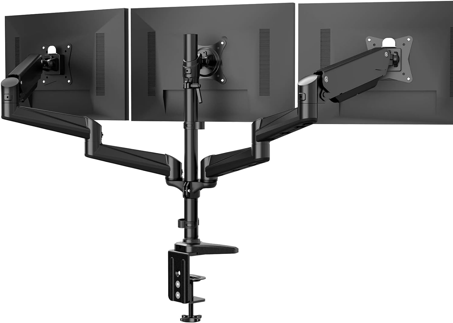 HUANUO Triple Monitor Mount for 17 to 32 inch Screens, 3 Monitor Desk Mount Stand with Gas Spring Adjustment Swivel Tilt Rotation with Clamp & Grommet Kit, Hold up to 17.6lbs, Black