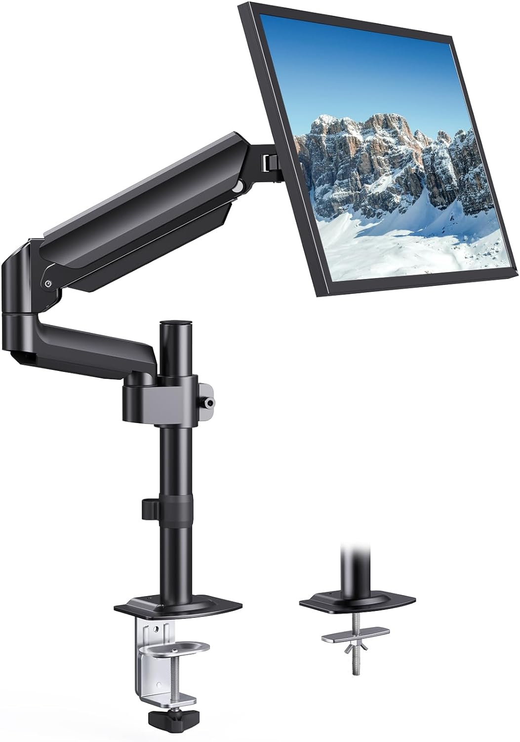 HUANUO Single Monitor Arm, Tall Computer Monitor Stand for 1332 inch Screens Holds 19.8 lbs, Adjustable Monitor Mount Gas Spring Full Motion with C-Clamp & Grommet Base, VESA 75x75 or 100x100mm