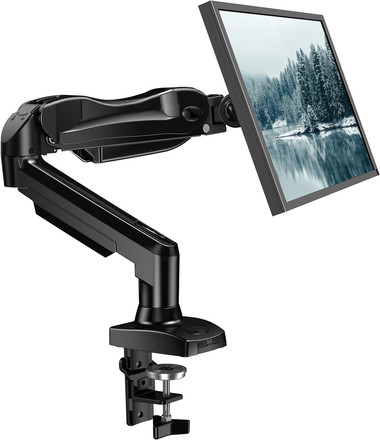 HUANUO Single Monitor Mount, 13 to 32 Inch Gas Spring Monitor Arm, Adjustable Stand, Vesa Mount with Clamp and Grommet Base - Fits 4.4 to 19.8lbs LCD Computer Monitors