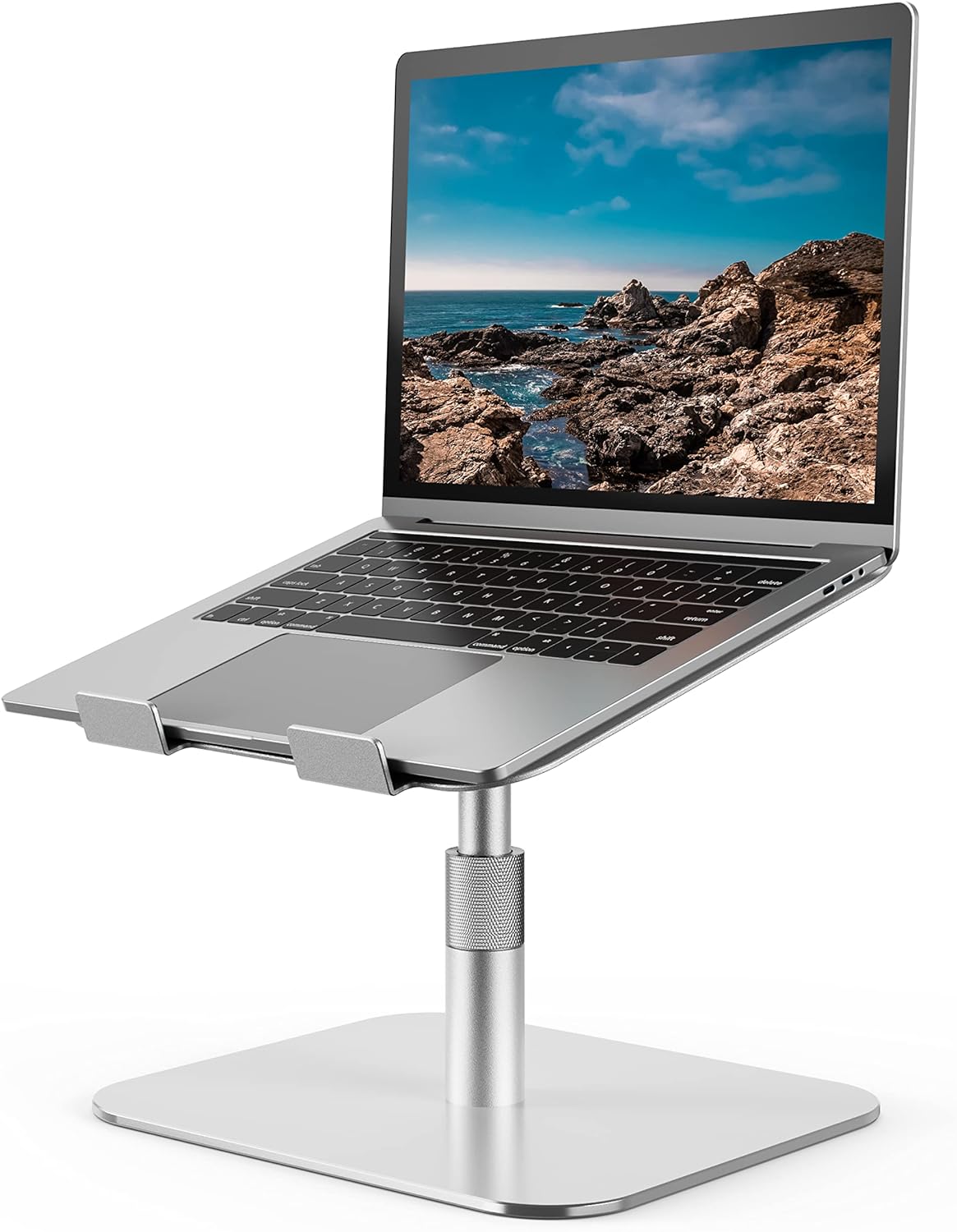 HUANUO Adjustable Ergonomic Laptop Stand with 360 Rotation, Aluminum Laptop Riser for Desk, Notebook Computer Stand Holder Compatible with 10-17 Inch Laptops, Silver, HNLS05S