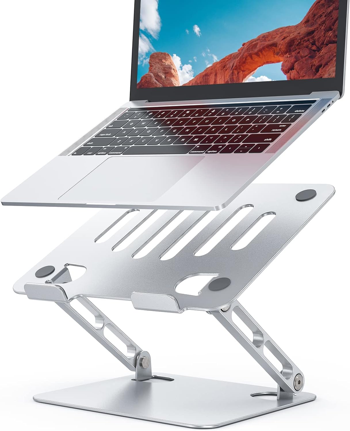 HUANUO Adjustable Laptop Stand, Aluminum Laptop Riser, Ergonomic Laptop Stand for Desk, Notebook Computer Stand Holder Compatible with 10-17 Inch Laptops, Silver, HNLS07S