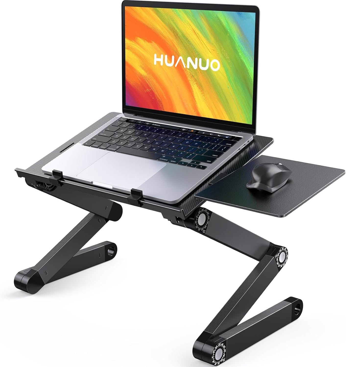 HUANUO Adjustable Lap Desk for up to 15.6 Laptops, Portable Ergonomic Table Stand with 2 CPU Fans, Detachable Mouse Pad, TV Bed Tray, Standing Desk