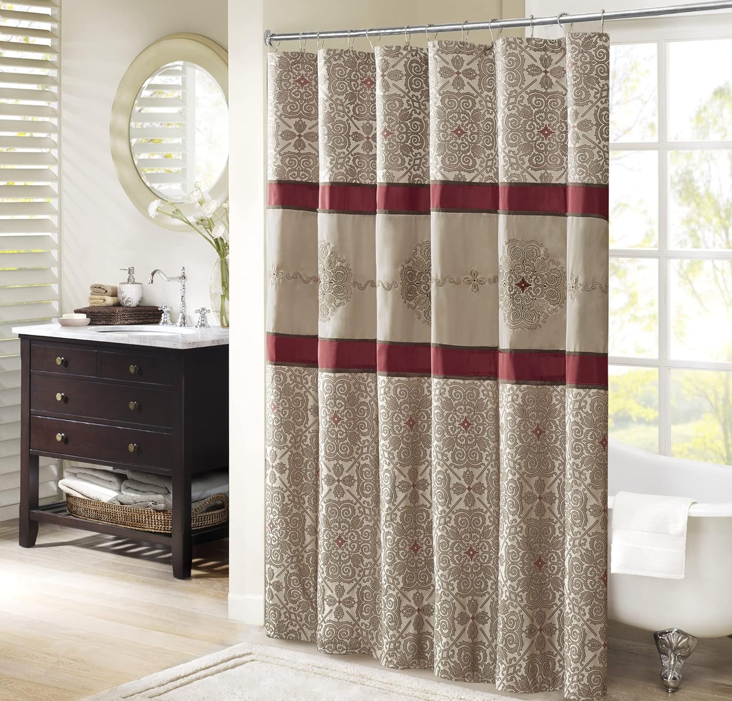 Madison Park Donovan Design Weave Red Shower Curtain, Jacquard Traditional Shower Curtains for Bathroom, 72 X 72, Blush