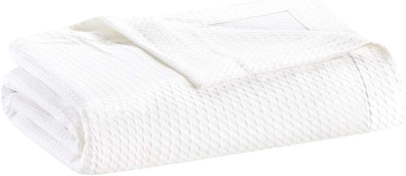 Madison Park Egyptian Cotton Luxury Blanket White 108x90 King Size Knit Premium Soft Cozy 100% Cerified Egyptian Cotton For Bed, Couch or Sofa