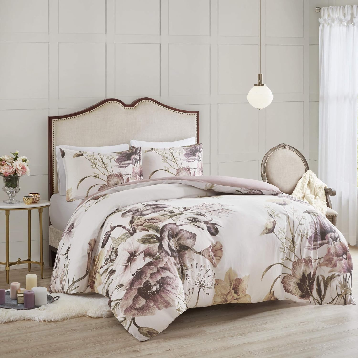 Madison Park Cotton Blend Duvet Set Beautiful Floral Design, All Season, Breathable Comforter Cover Bedding Set, Matching Shams, King/Cal King(104x92), Blush 3 Piece