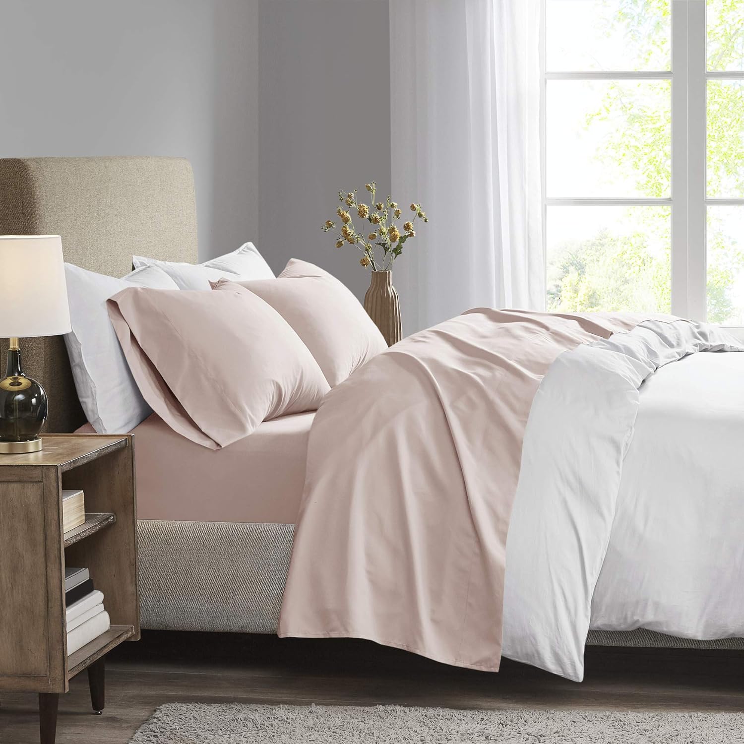 Madison Park 3M Microcell Color Fast, Wrinkle and Stain Resistant, Soft Sheets with 16 Deep Pocket All Season, Cozy Bedding-Set, Matching Pillow Case, 4 pieces, Queen, Blush