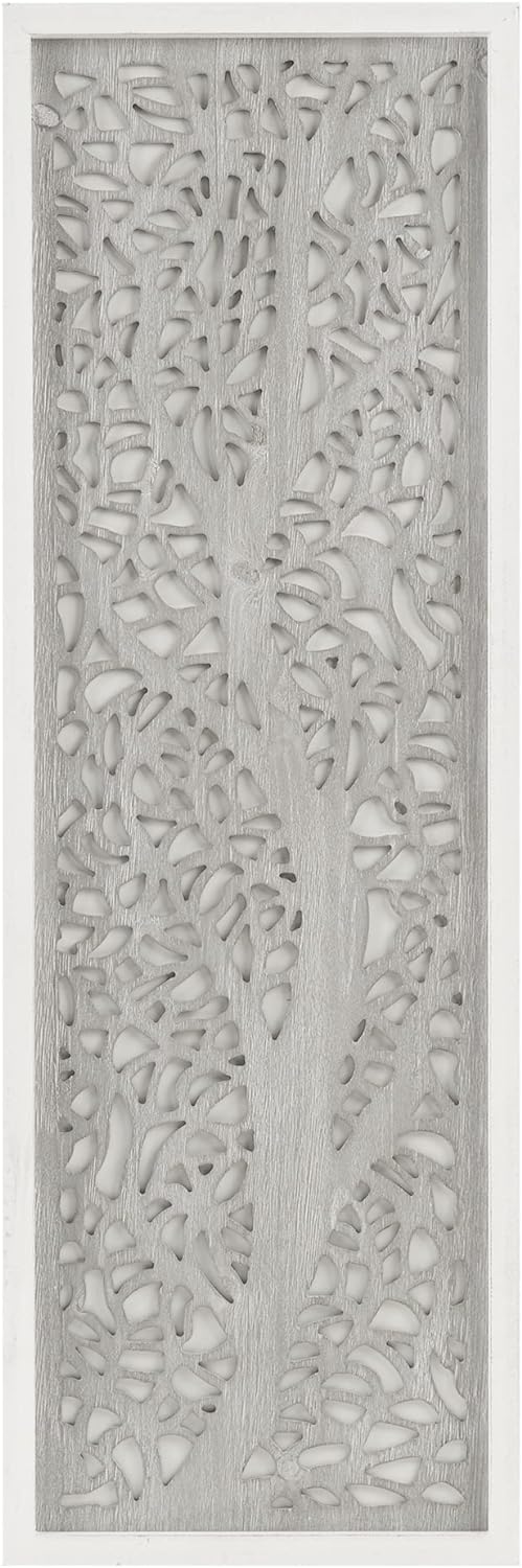 Madison Park Laurel Wall Art - Laser Cut Carved Botanical Tree Branches, Genuine Fir Wooden Framed, Rustic Finish - Modern Farmhouse Dcor for Living Room, Ready to Hang Panel, 12 x 36, Natural Grey