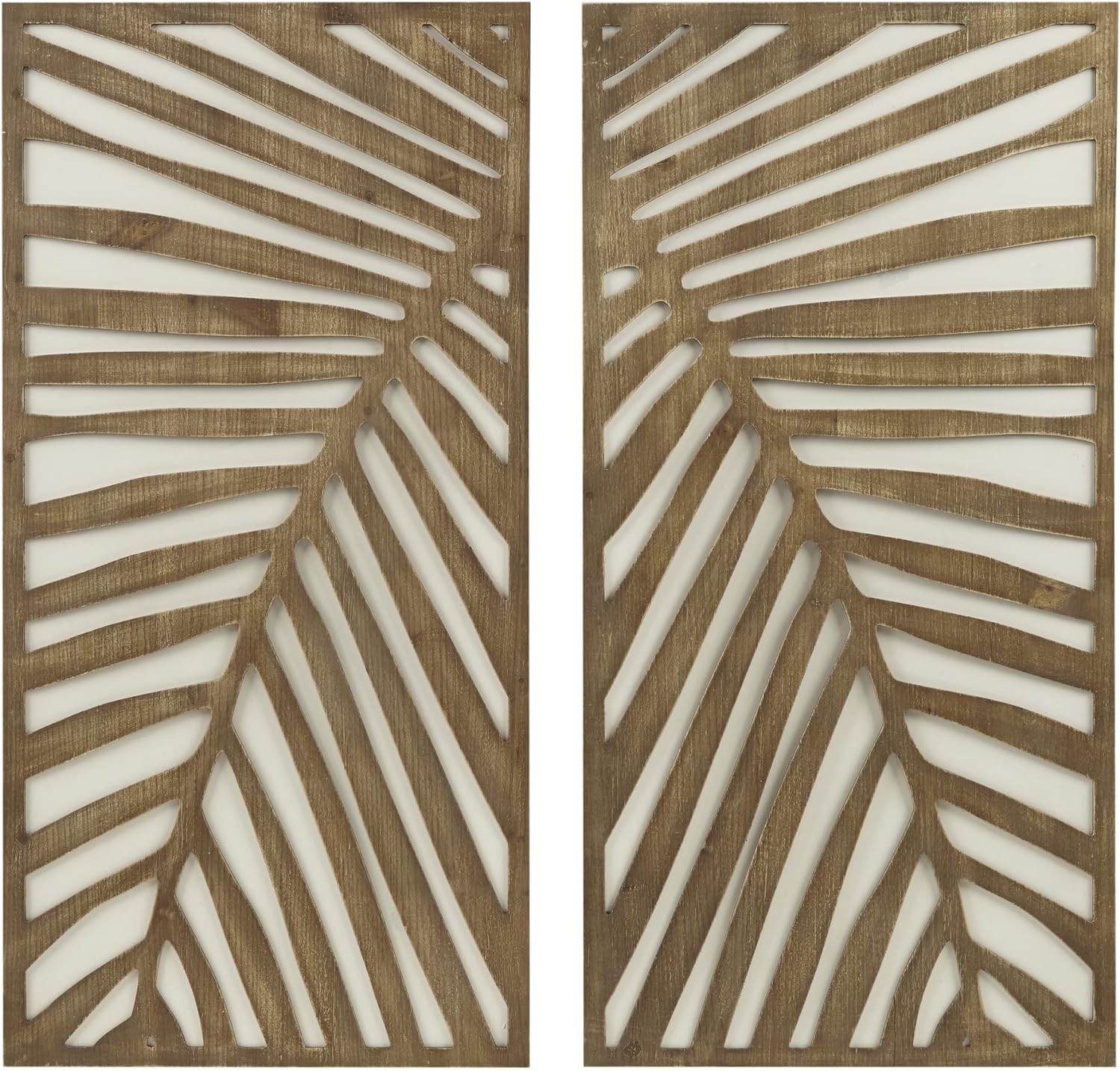 Madison Park Wall Art Living Room Dcor - Birch Palms Botanical Carved Design, Home Accent Modern Kitchen Dining Decoration, Ready to Hang Panel for Bedroom, 16 W x 32 H, Dark Brown 2 Piece