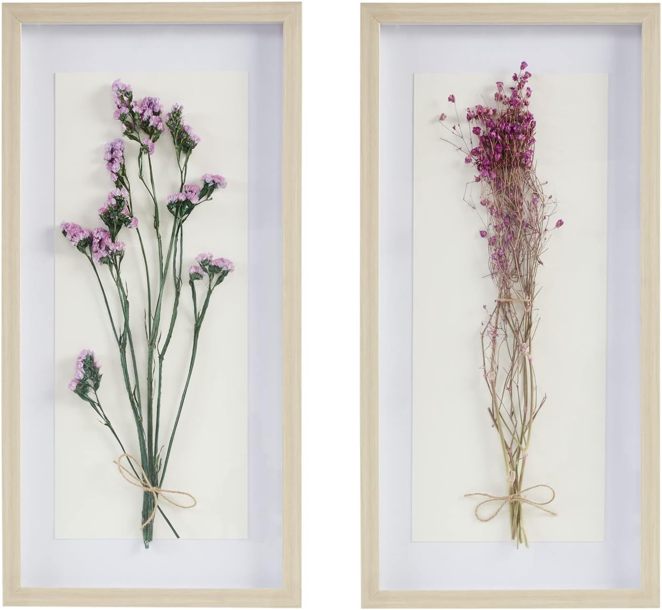 Madison Park Wall Art Living Room Dcor - Sundried Natural Flowers in Shadowbox Frame, Floral Home Accent, Bedroom Decoration, Ready to Hang, 12 W x 24 H x 1.25 D, Multi 2 Piece