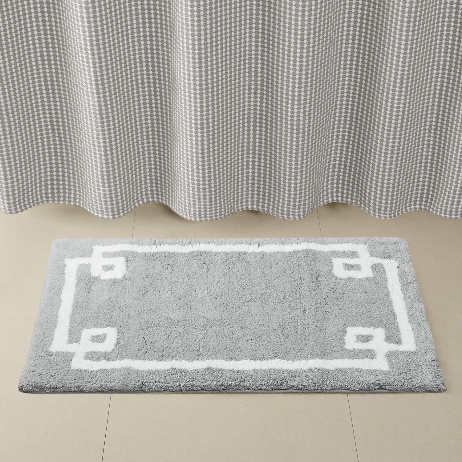 Madison Park Evan 100% Cotton Bathroom Rug Non Slip Backing-Luxrurious Tufted Plush Bath Mat Absorbent, Quick Dry, Spa Design Shower Room Dcor, 24x40, Grey