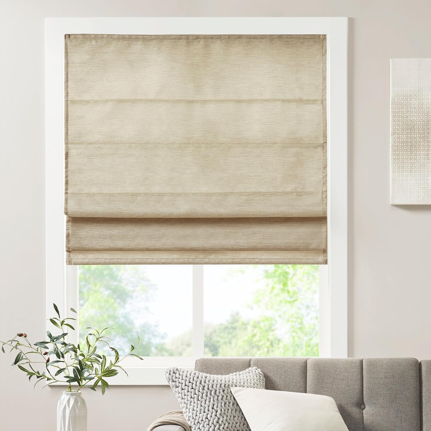 Madison Park Cordless Roman Shades - Fabric Privacy Single Panel Darkening, Energy Efficient, Thermal Insulated Window Blind Treatment, for Bedroom, Living Room Decor, 39x64, Como, Taupe