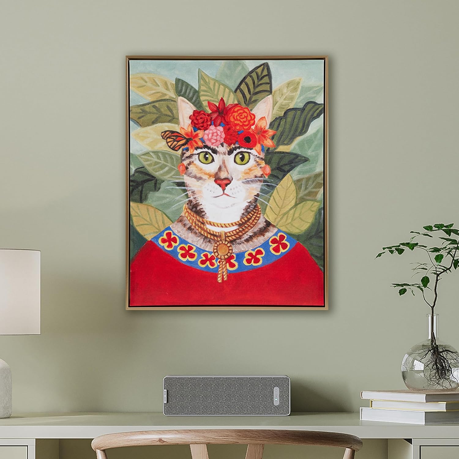 Madison Park Pet Wall Art, Funny Animal Canvas Wall Decor for Bedroom, Printed And Stretched, Framed, Ready To Hang, Classic Parody, Study, Living Room Dcor - Bohemian Cat Pet Portrait