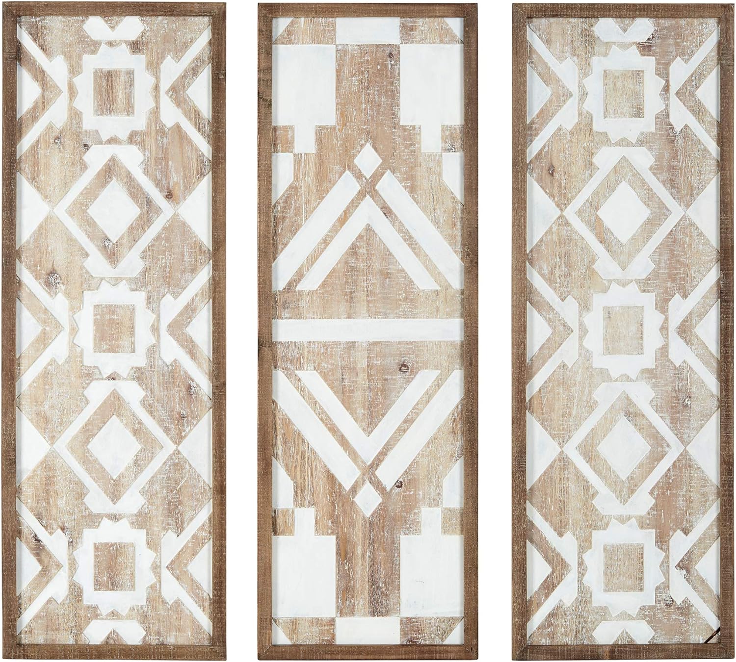 Madison Park Wall Art Living Room Dcor - Geometric Design Natural Wooden Frame, Home Accent Bathroom Decoration Ready to Hang Panels for Bedroom, 12.6W x 36.81H x 1.18D, Natural 3 Piece