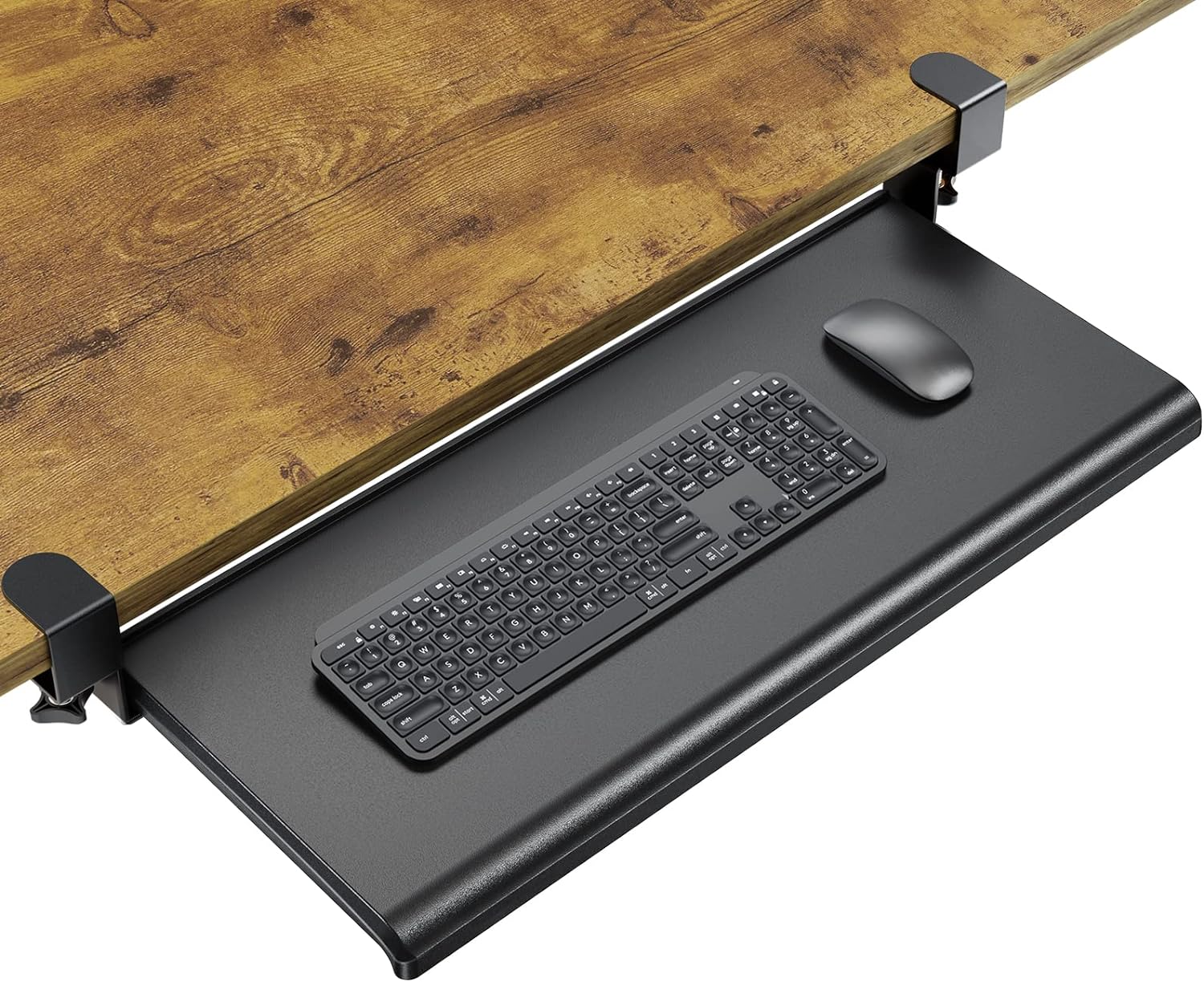 HUANUO Keyboard Tray Under Desk, Ergonomic Large Keyboard Tray with C Clamp, Updated Metal Slide Rail Keyboard Tray Mouse Tray, Pull Out Platform Computer Drawer for Typing, 27.5 W x 12.2 D, Black