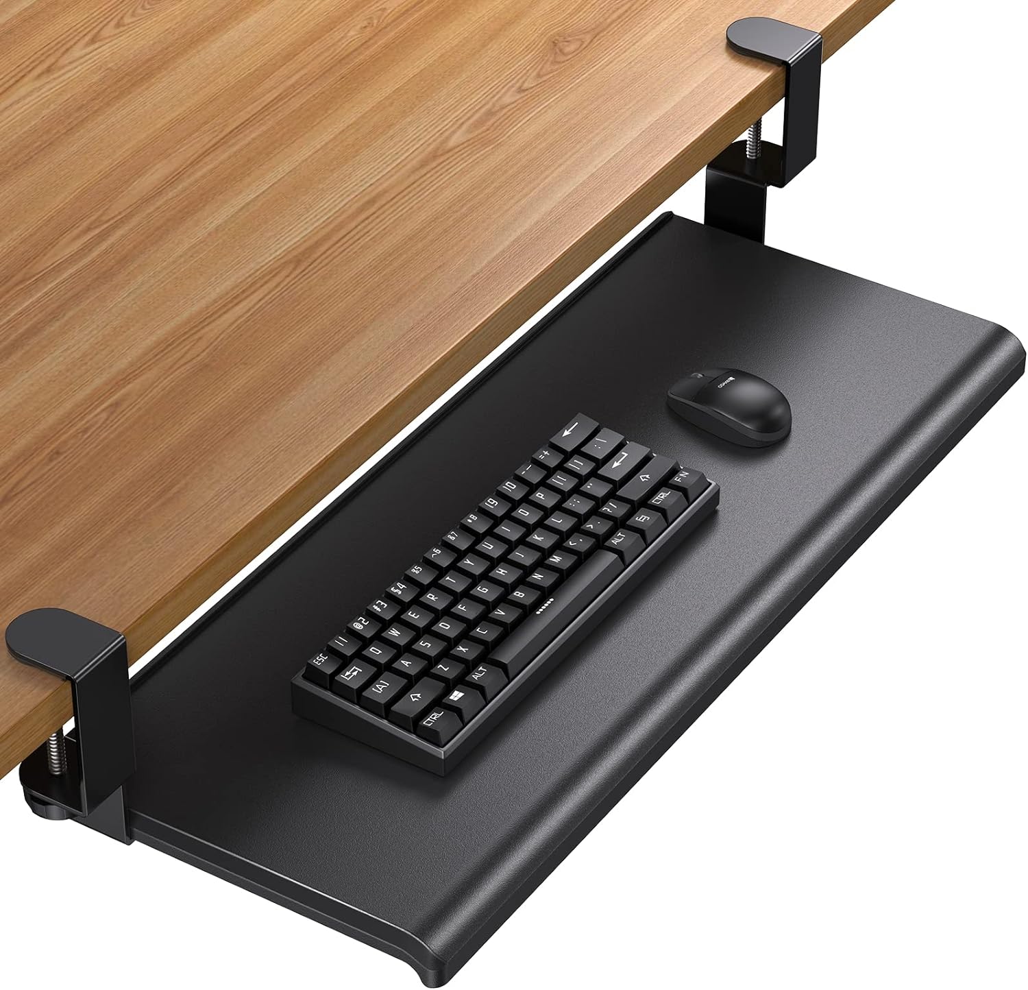 HUANUO Keyboard Tray 27 Large Size, Keyboard Tray Under Desk with C Clamp, Computer Keyboard Stand Slide Pull Out, No Screw into Desk, for Home or Office