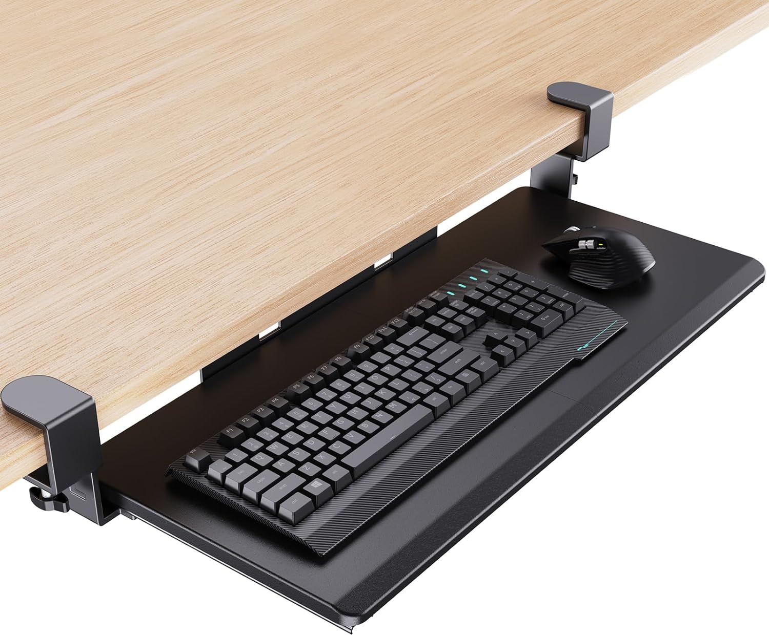 HUANUO Keyboard Tray Under Desk, Large Keyboard Holder with C-Clamp Hardware, 27 W x 11.61 D Slide Out Computer Keyboard & Mouse Tray for Home Office, Black, HNKB12B