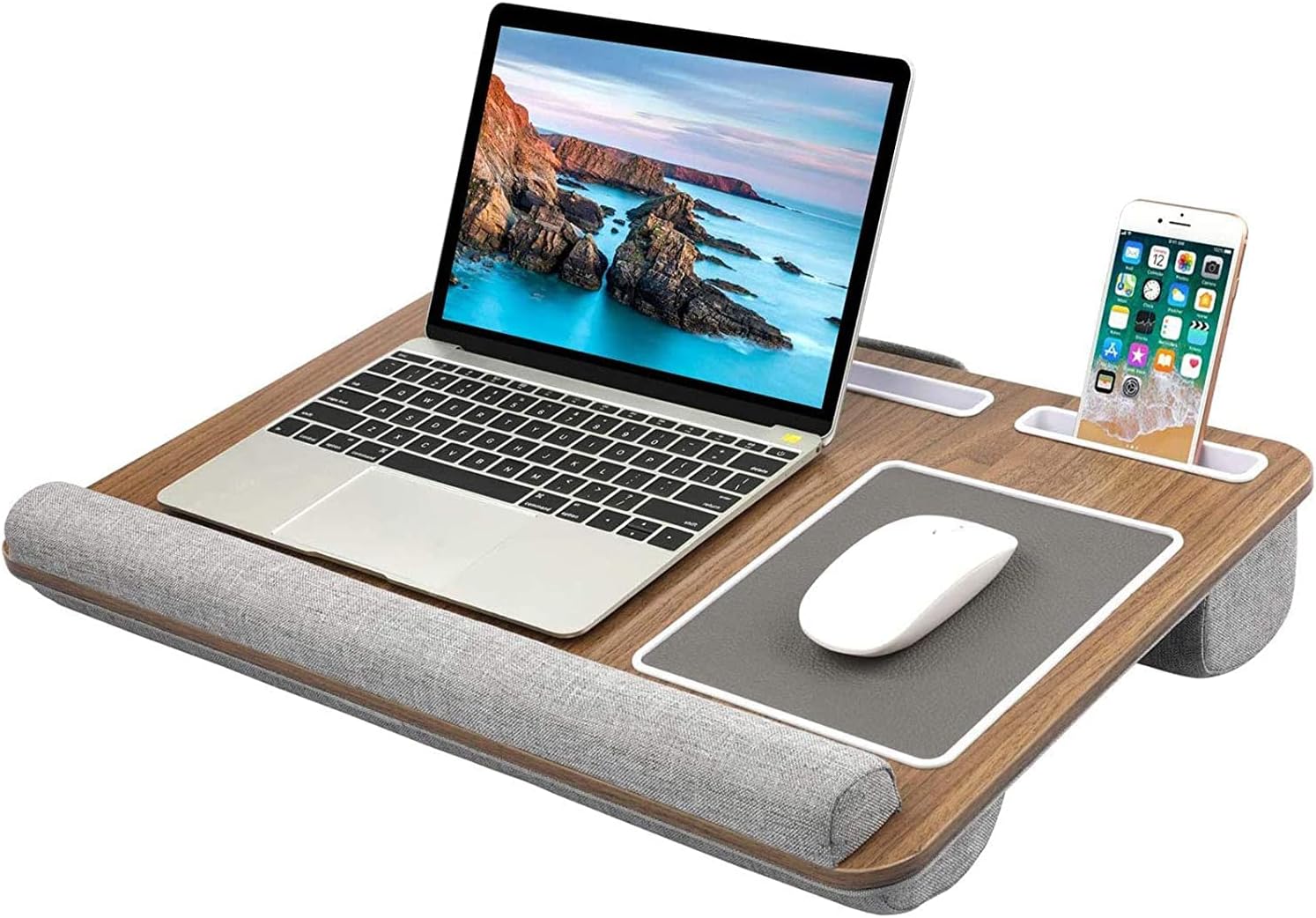 HUANUO Lap Desk - Fits up to 17 inches Laptop Desk, Built in Mouse Pad & Wrist Pad for Notebook, MacBook, Tablet, Laptop Stand with Tablet, Pen & Phone Holder - HNLD6