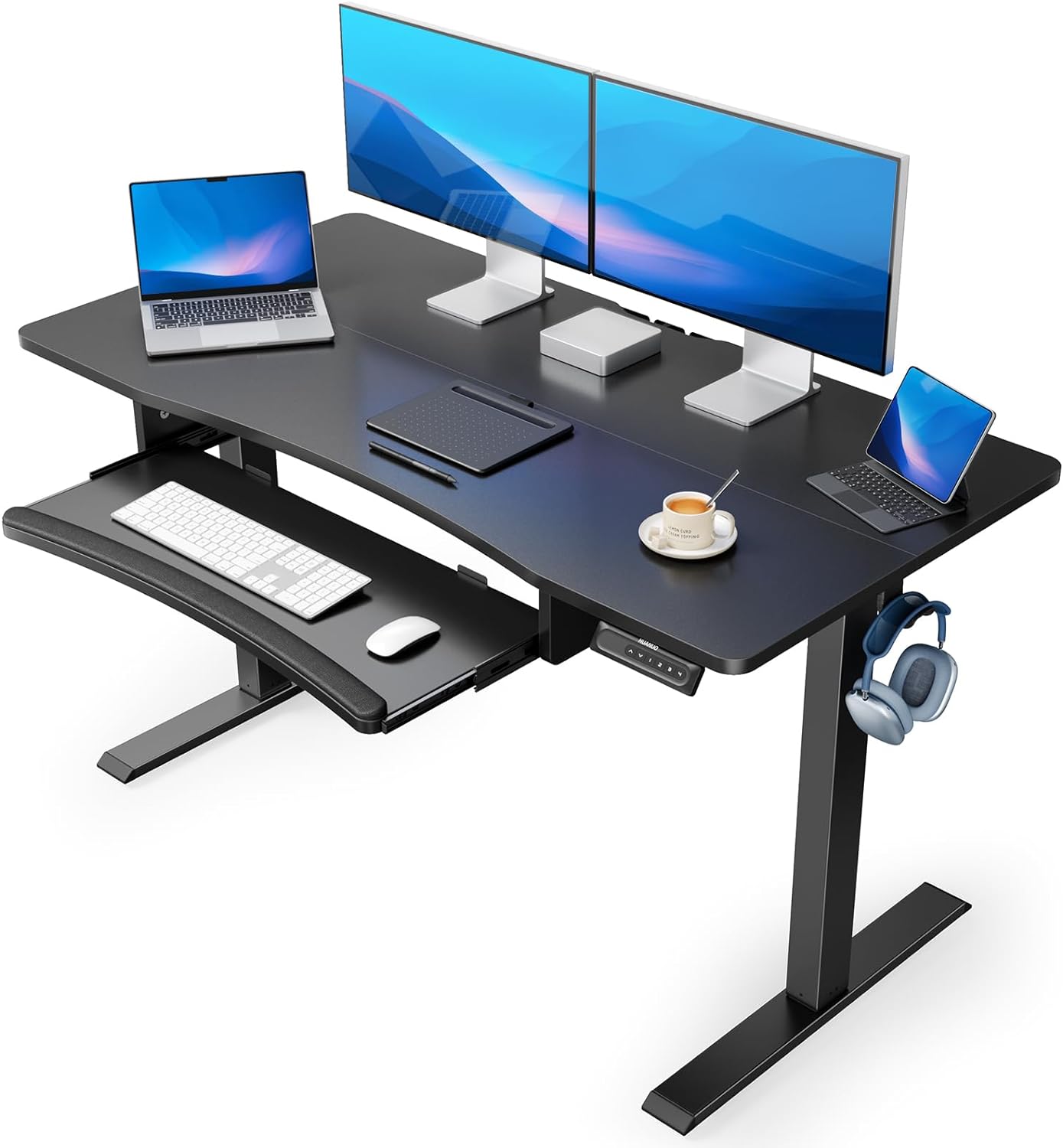 HUANUO Standing Desk Adjustable Height, 48 x 24 Electric Stand Up Desk for Home Office with Large Keyboard Tray(26.7), 4 Memory Height Setting, Computer Workstation, Black