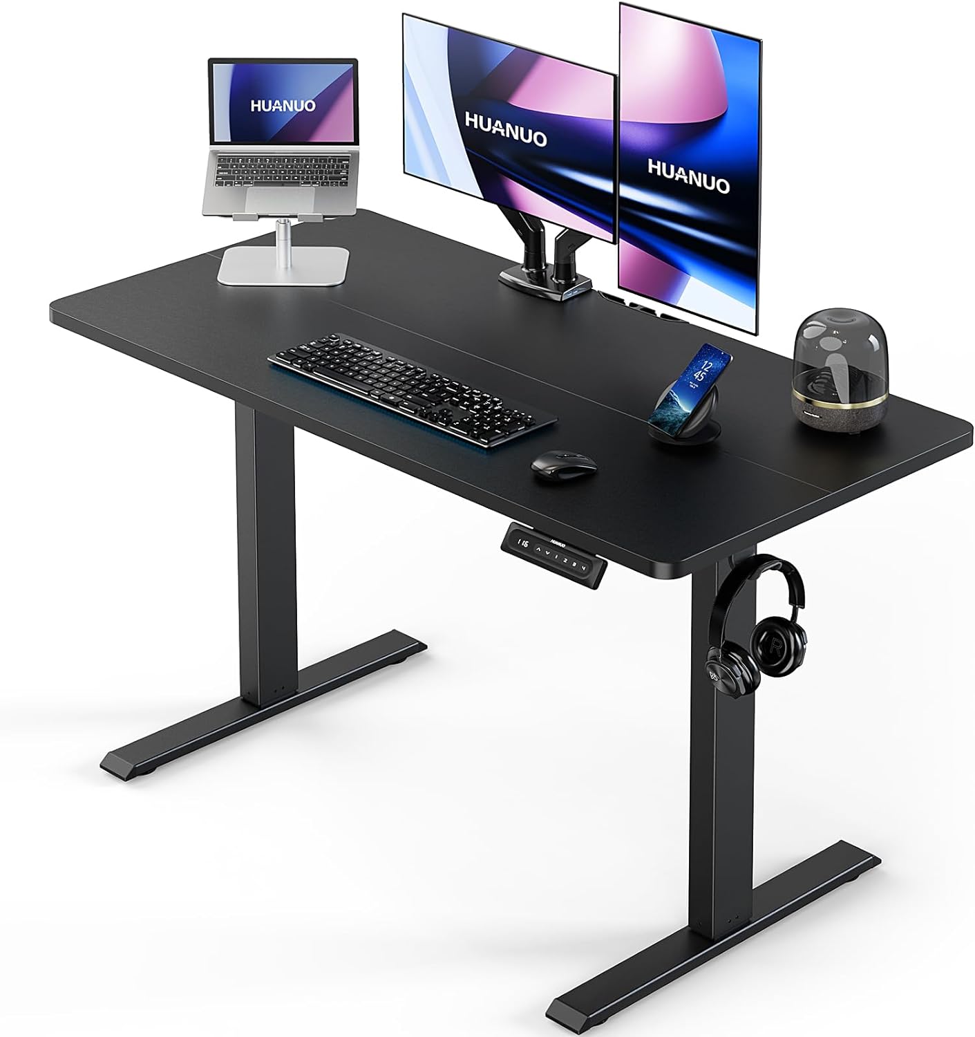 HUANUO Electric Standing Desk Adjustable Height, 40 x 24 Sit Stand Home Office Desk, Memory Computer Workstation, Black