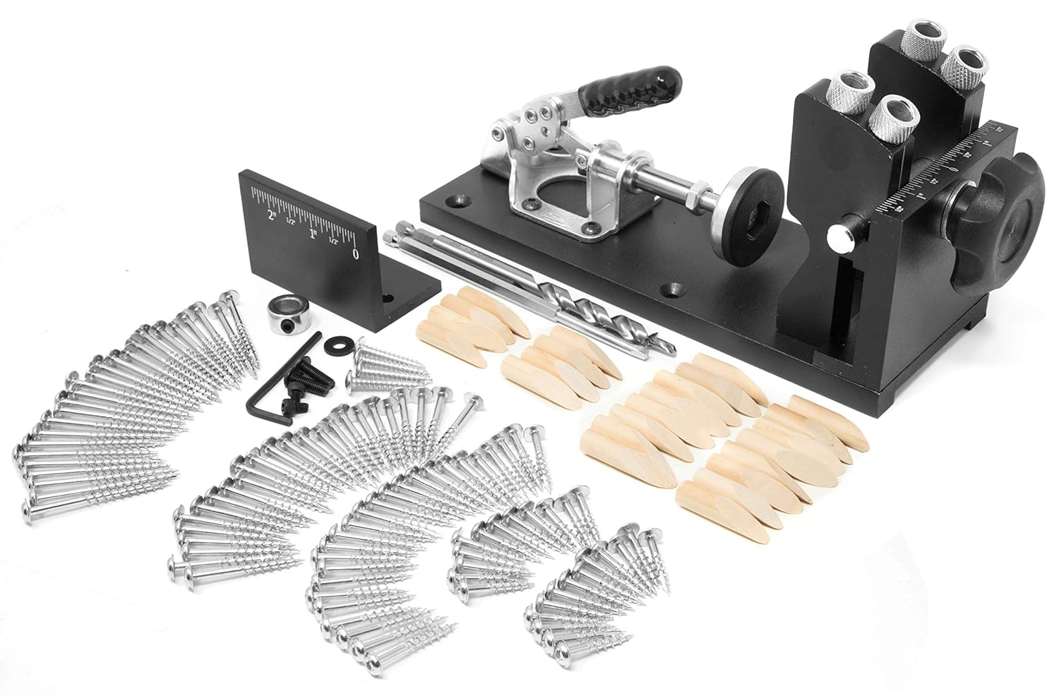 WEN Pocket Hole Jig Kit, Metal, Step Drill Bit, Self-Tapping Screws, and L-Base (WA1527)