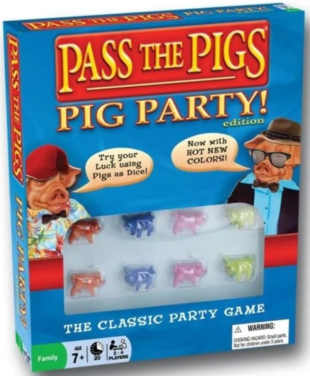 Pass The Pigs: Pig Party Edition by Winning Moves Games USA, Try Your Luck Using Pigs as Dice, Up to 4 Players Can Now All Play Pass The Pigs at The Same Time, Ages 7+ (1149)