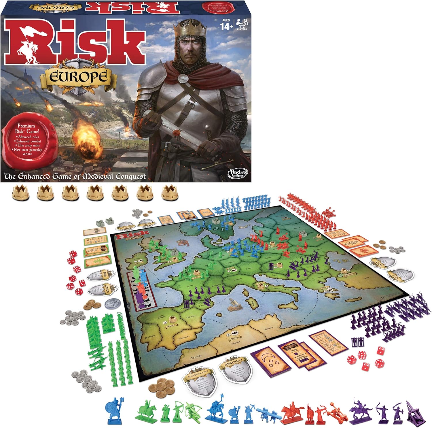 Risk Europe by Winning Moves Games USA, a Medieval Conquest of Europe Complete with Siege Weapons, Archers and Much More, for 2 to 4 Players, Ages 14  (1232)