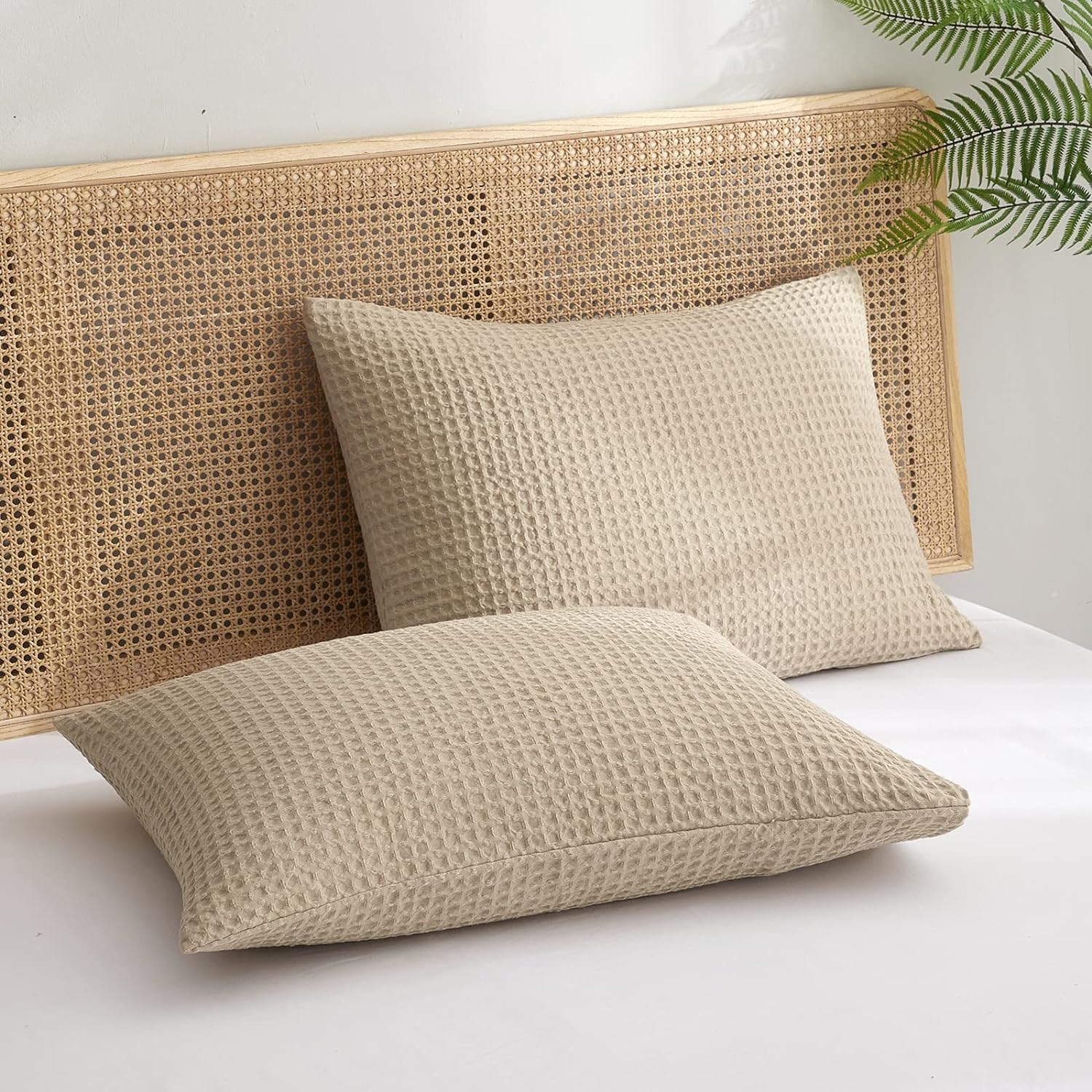 PHF Ultra Soft Waffle Weave Pillowcases Standard Size 20 x 26 2 Pack, No Insert, Breathable Skin-Friendly Pillow Shams, Decorative Waffle Weave Pillow Case Covers, Khaki