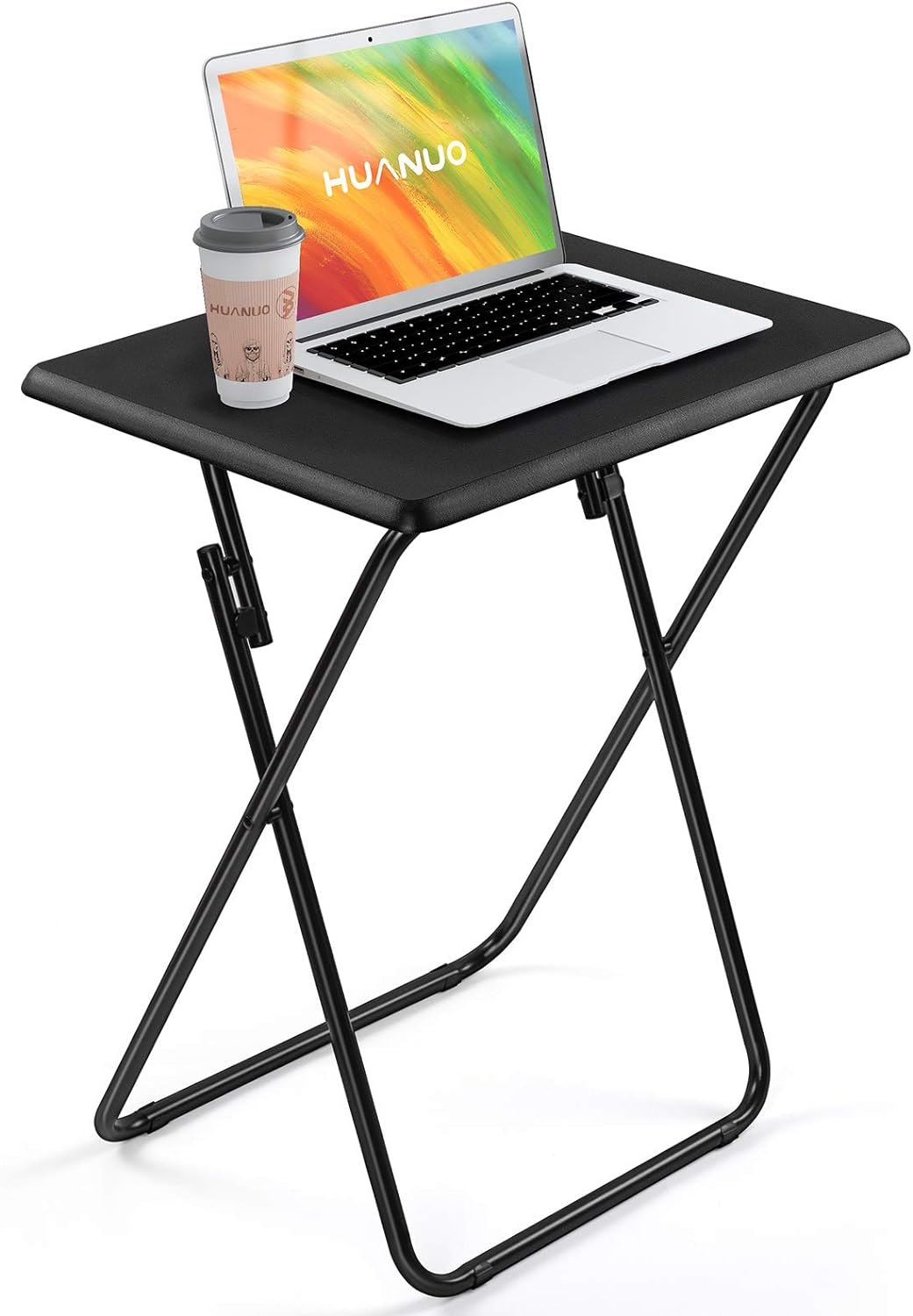 HUANUO Folding TV Tray Table -Stable Tray Table with No Assembly Required, TV Dinner Tray for Eating, Foldable Snack Tables for Bed & Sofa (Black)