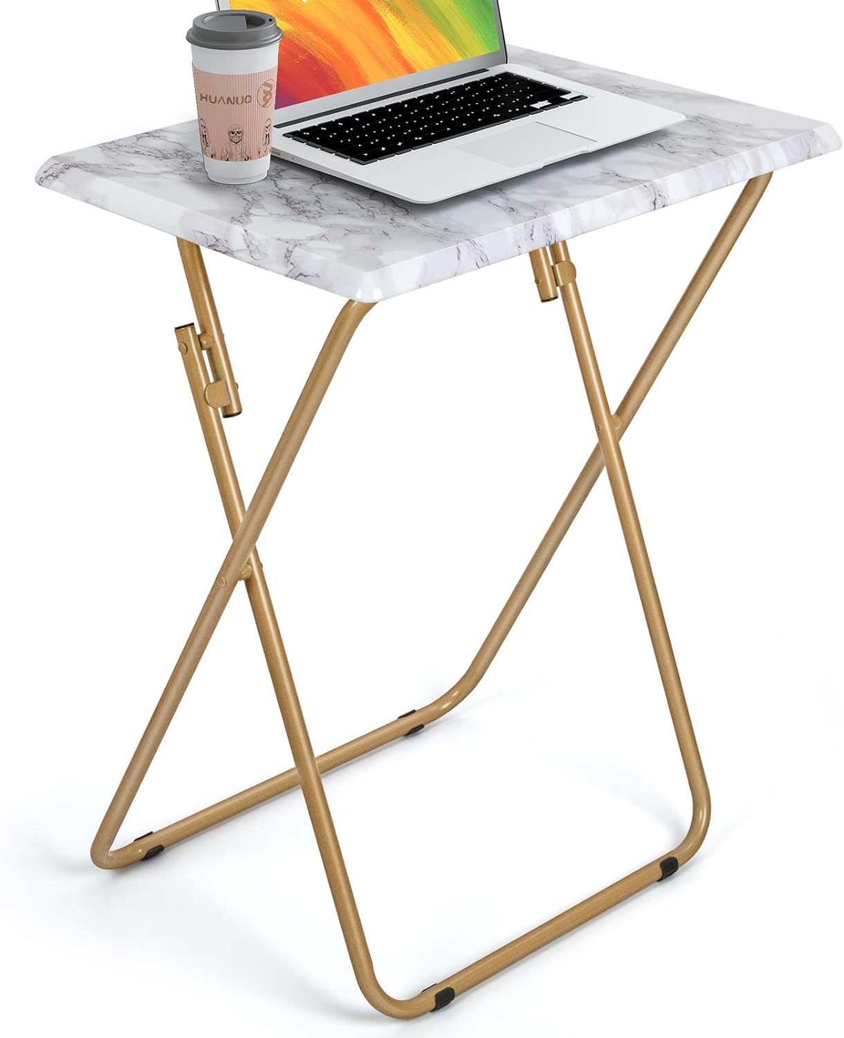 HUANUO Folding TV Tray Table -Stable Tray Table with No Assembly Required, TV Dinner Tray for Eating, Foldable Snack Tables for Bed & Sofa (Marbling)