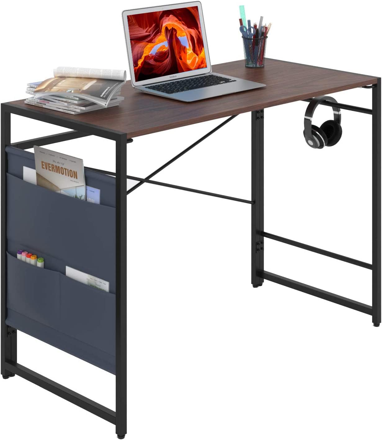 YOMT Foldable Desks for Small Spaces,Small Folding Writing Computer Desk Table with Storage Bag,Portable desks for Home Office,Brown