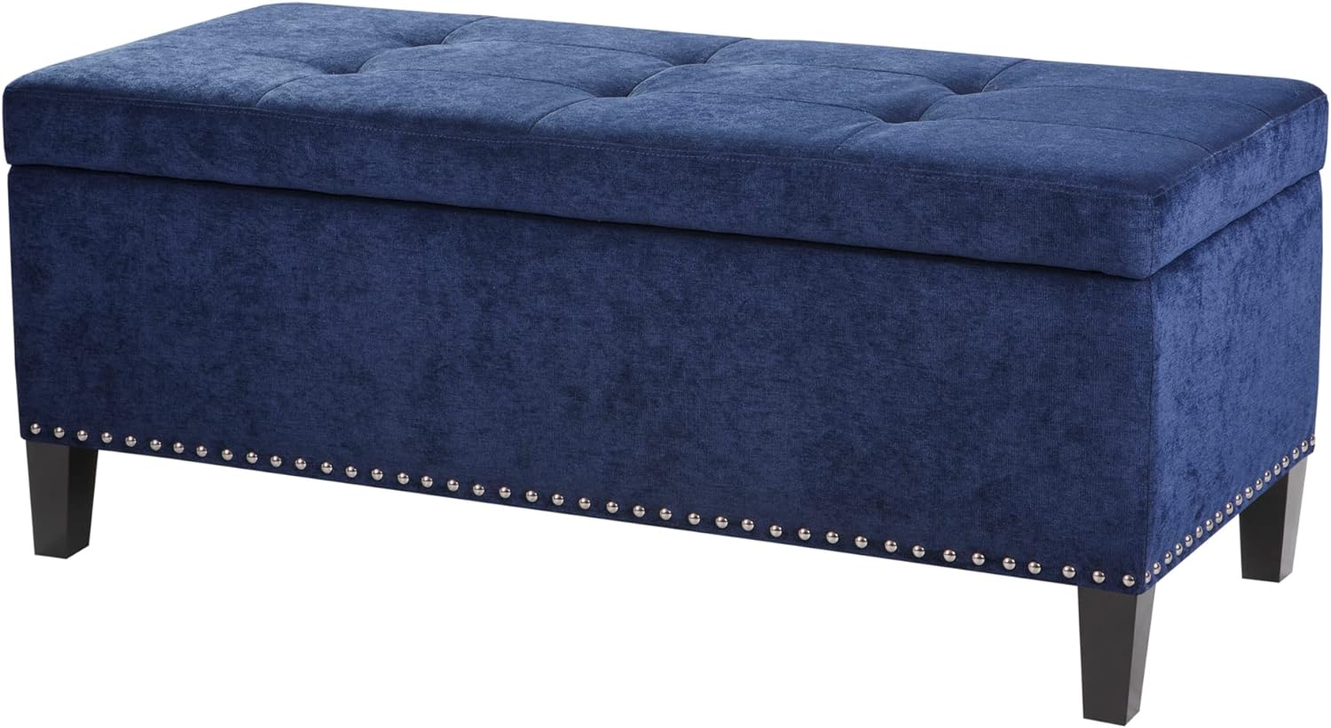 Madison Park Shandra II Storage Ottoman - Solid Wood, Polyester Fabric Toy Chest Modern Style Lift-Top Accent Bench for Bedroom Furniture, Medium, Blue