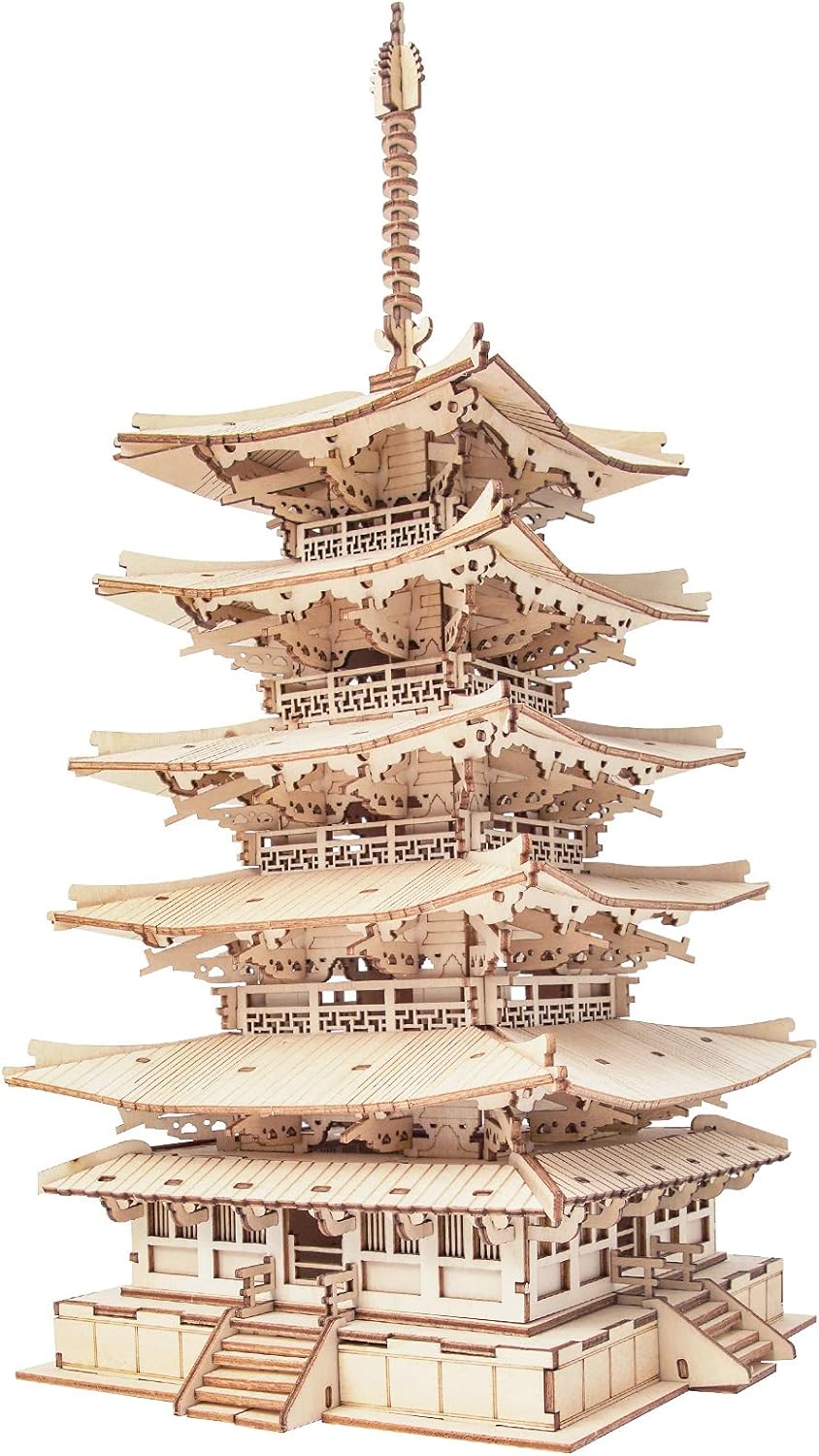 Rolife 3D Wooden Puzzles Temple Building Kit - 275PCS Japanese Five-storied Pagoda 13 Model Craft Kits for Adults/Boys/Girls