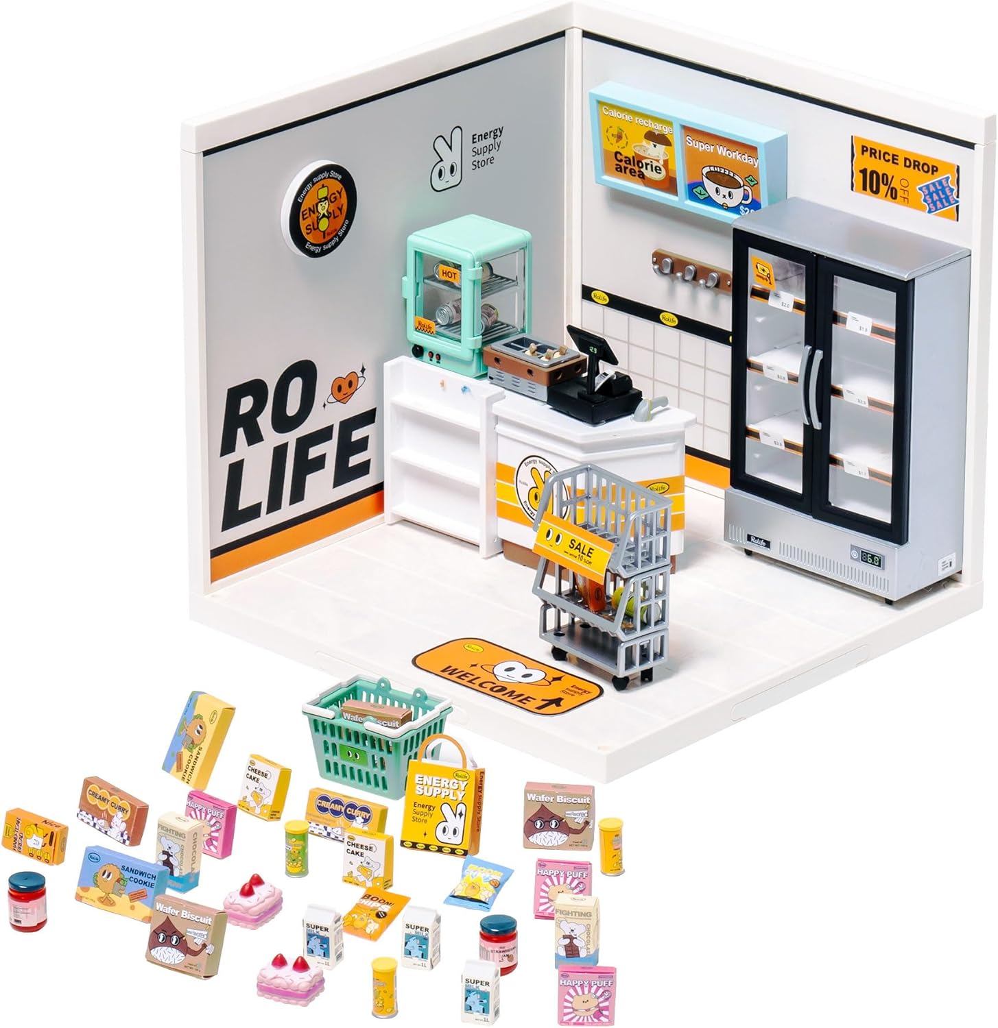 Rolife Plastic House Building Set Toy DIY Miniature Dollhouse Playset with LED for Mini Figures Construction Toys Diorama Kit Gifts for Teens Adults